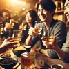 A-group-of-Japanese-friends-enjoying-whisky-in-a-relaxed-setting-with-black-pepper-and-sea-breeze-aromas-in-the-air-toasting-with-glasses-of-whisky