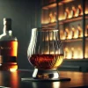 A luxurious whisky glass with rich and fragrant whisky, showcasing its deep amber color and aromatic qualities. The background is sophisticated, with subtle lighting that highlights the balance and richness of the whisky. There is no person in this image.