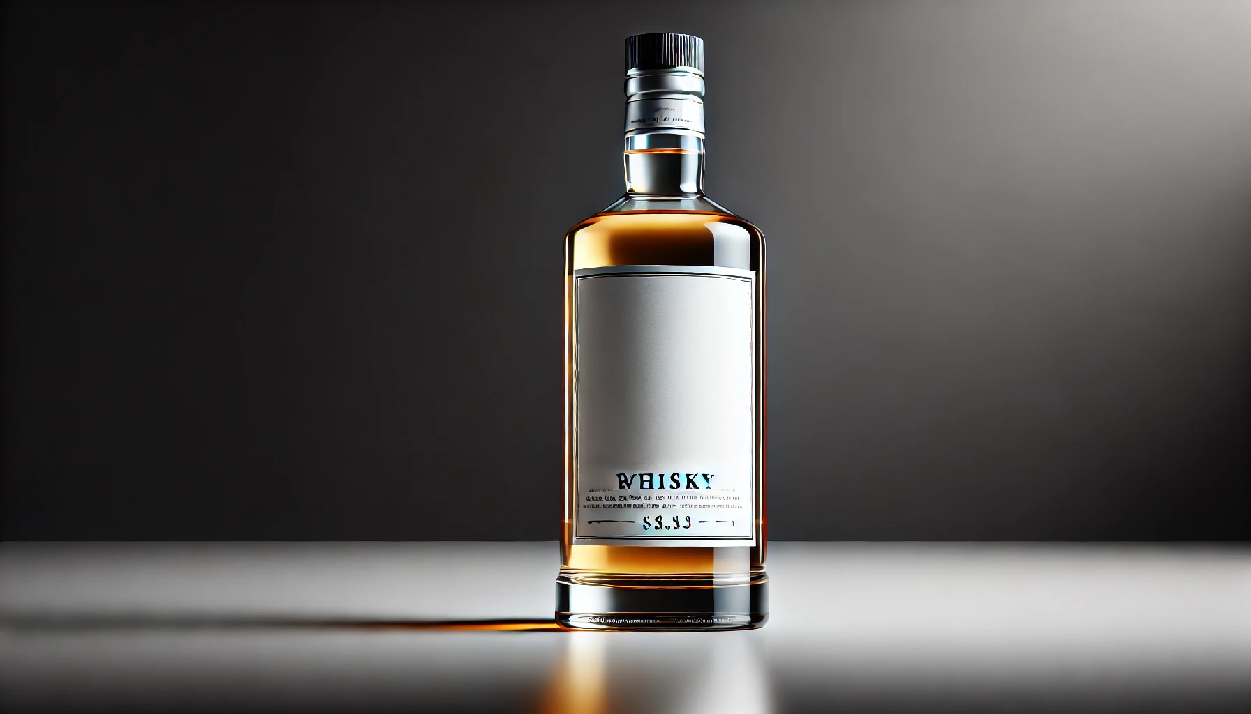 A high-quality horizontal 16:9 image showing a whisky bottle with a plain white label that has been redesigned for a modern look. The background is sleek, minimalistic, and focuses on the changes in the bottle design, highlighting the refreshed aesthetic of the whisky.