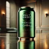 A close-up shot of a premium metallic green highball can made with malt whisky. The can is sleek and modern, with a reflective surface. The branding on the can emphasizes luxury and quality. The can is placed against a neutral, elegant background with soft lighting that highlights the metallic green sheen. The design of the can is sophisticated, appealing to both whisky enthusiasts and casual drinkers.